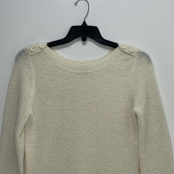 Merona Women's Sweater size M Boat Neck Button Ivory Wool Blend - Picture 3 of 5